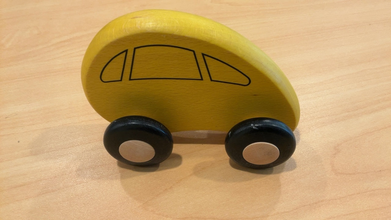 PlanToys solid rubberwood yellow toy car